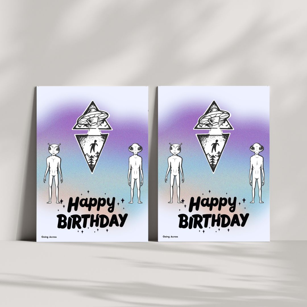space alien sci-fi printable digital birthday cards pdf