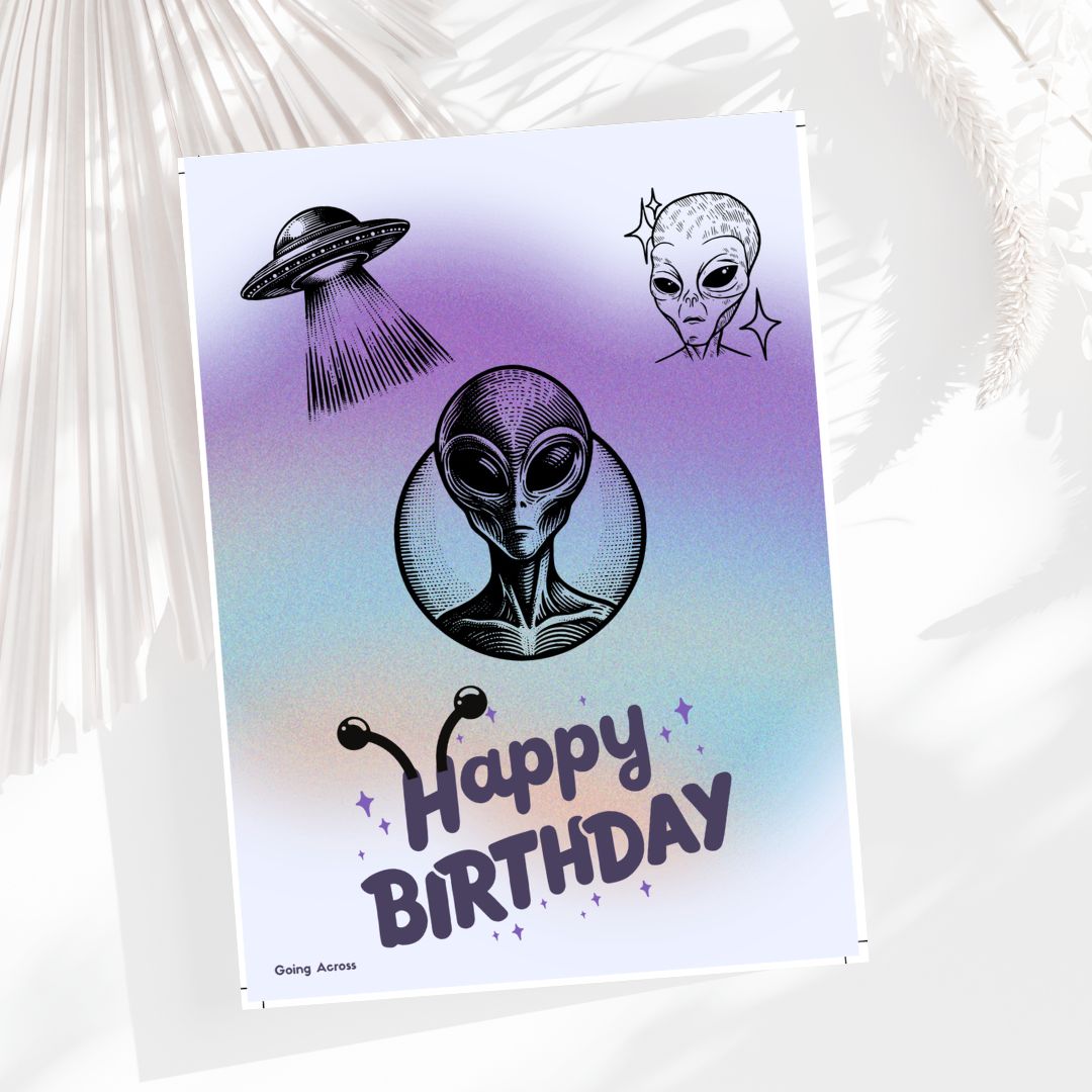 space alien sci-fi printable digital birthday card pdf