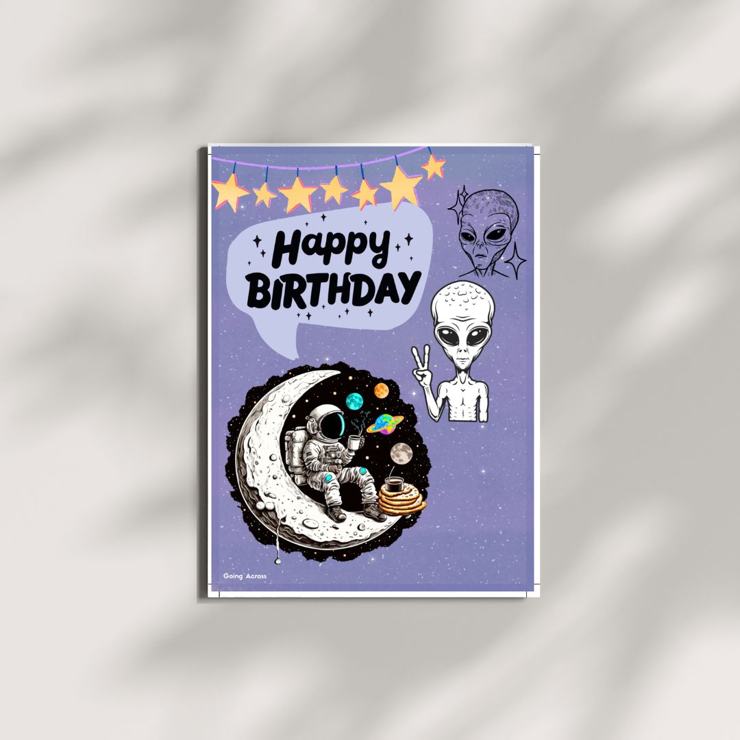 space alien sci-fi printable digital birthday cards pdf