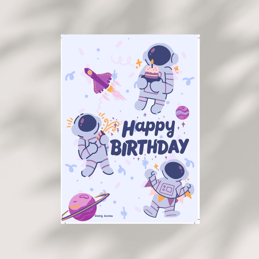 astronauts ufo space alien sci-fi printable digital happy birthday card pdf