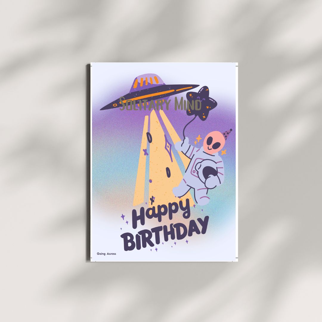 astronauts ufo space alien sci-fi printable digital happy birthday card pdf
