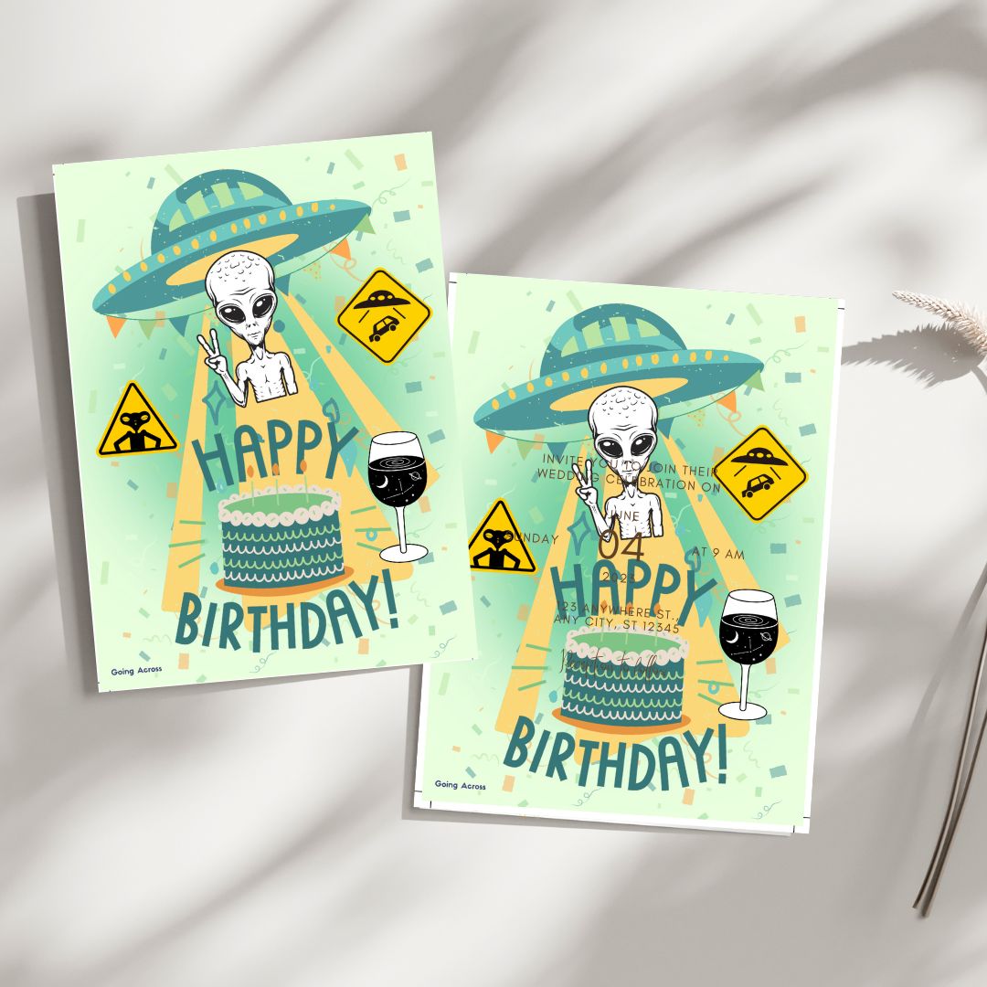 space alien sci-fi printable digital birthday card pdf