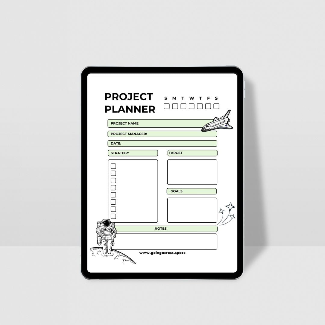 project planner tracker astronauts ufo space alien sci-fi printable digital pdf