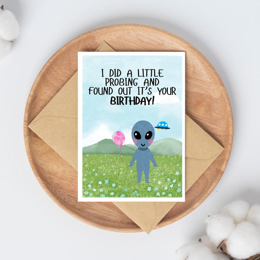 Watercolor Funny Alien Birthday Card – Digital Download