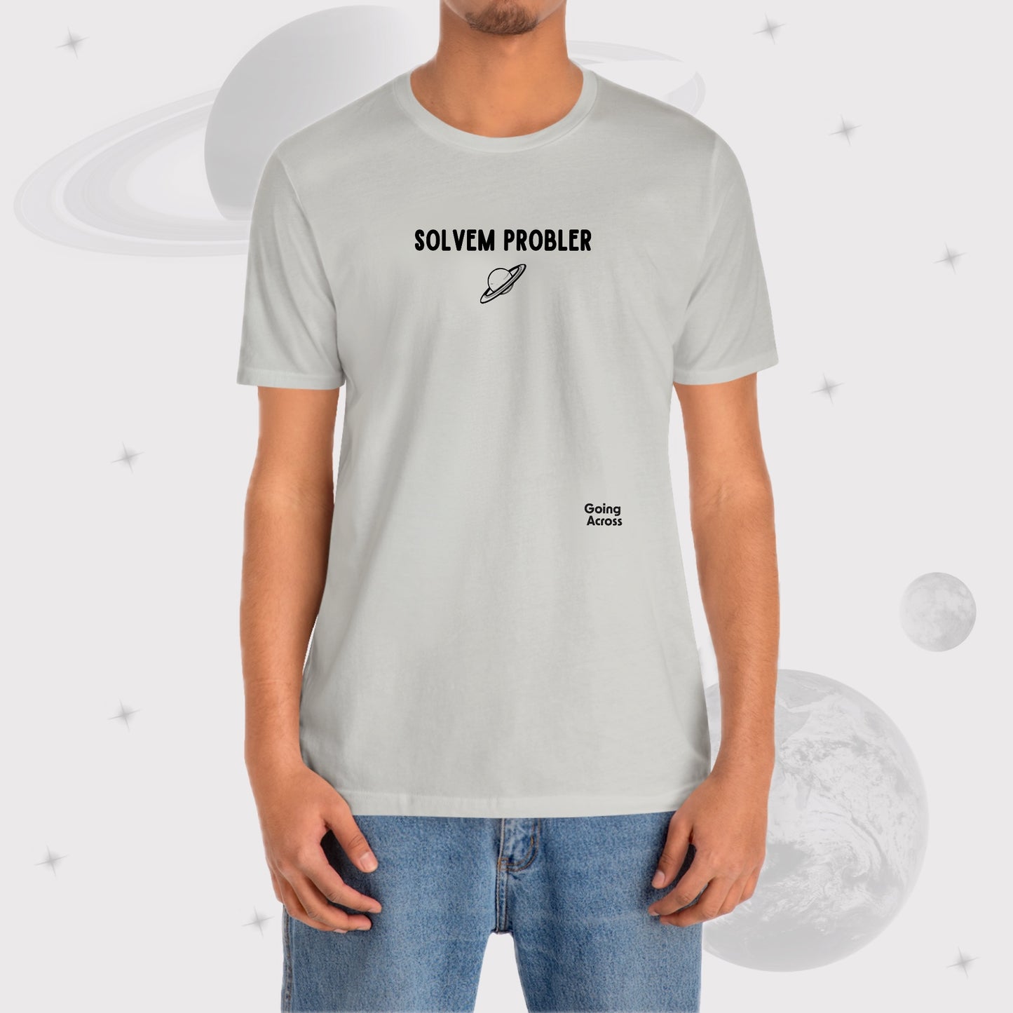 Essential T-Shirt by Going Across, Gray Space T-Shirt with space graphics.