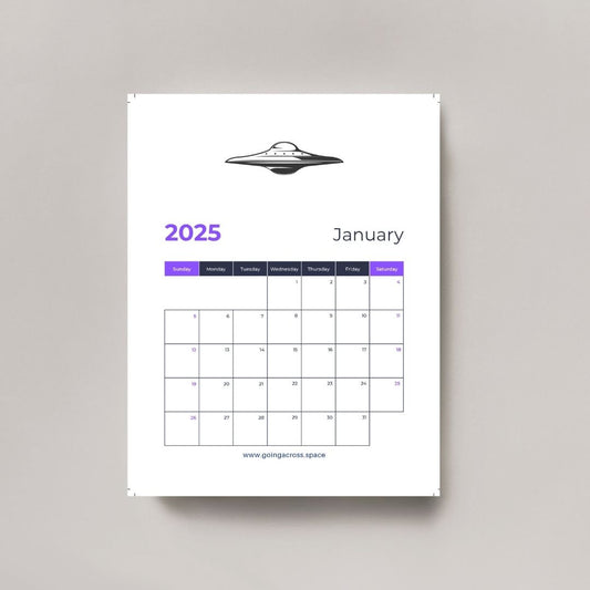  astronauts ufo space alien sci-fi printable digital calendar 2025 pdf