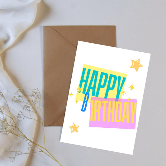 Fun Happy Birthday Star Card - Digital Download