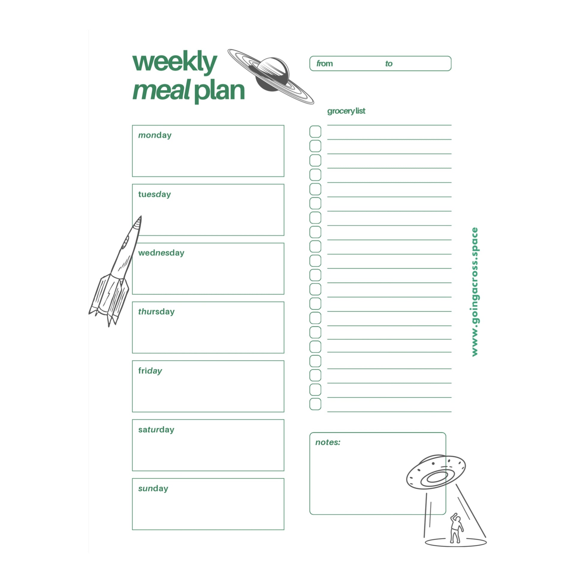 going across weekly meal plan planner digital product download pdf