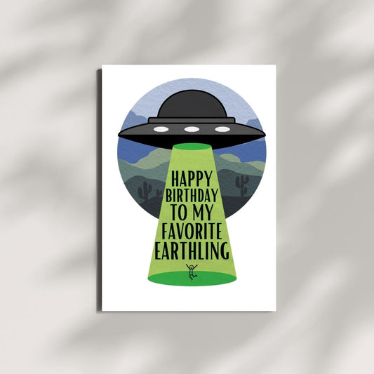 Space UFO Aliens Birthday Greeting Card – Digital Download