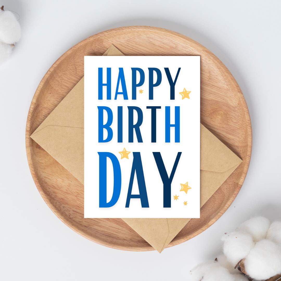 Modern Happy Birthday Stars Greeting Card - Digital Download