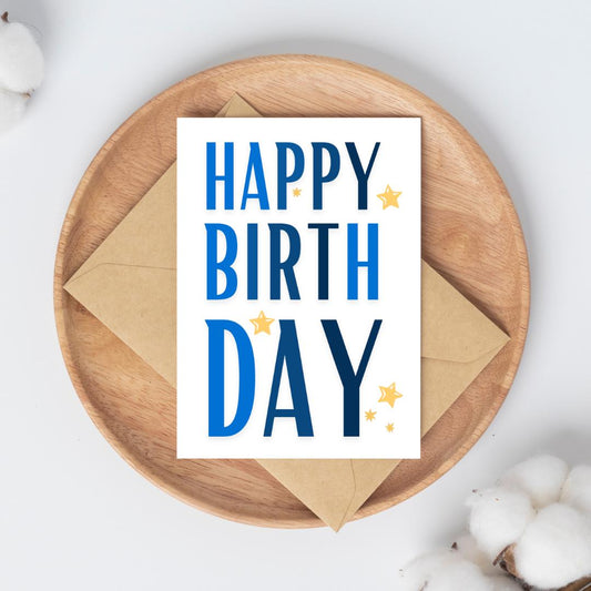 Modern Happy Birthday Stars Greeting Card - Digital Download