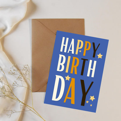 Minimalist Stars Happy Birthday Card – Digital Download