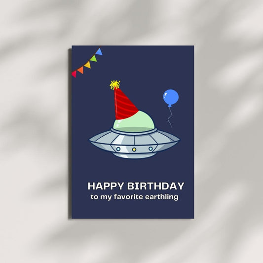 Minimalist UFO Space Birthday Greeting Card - Digital Download