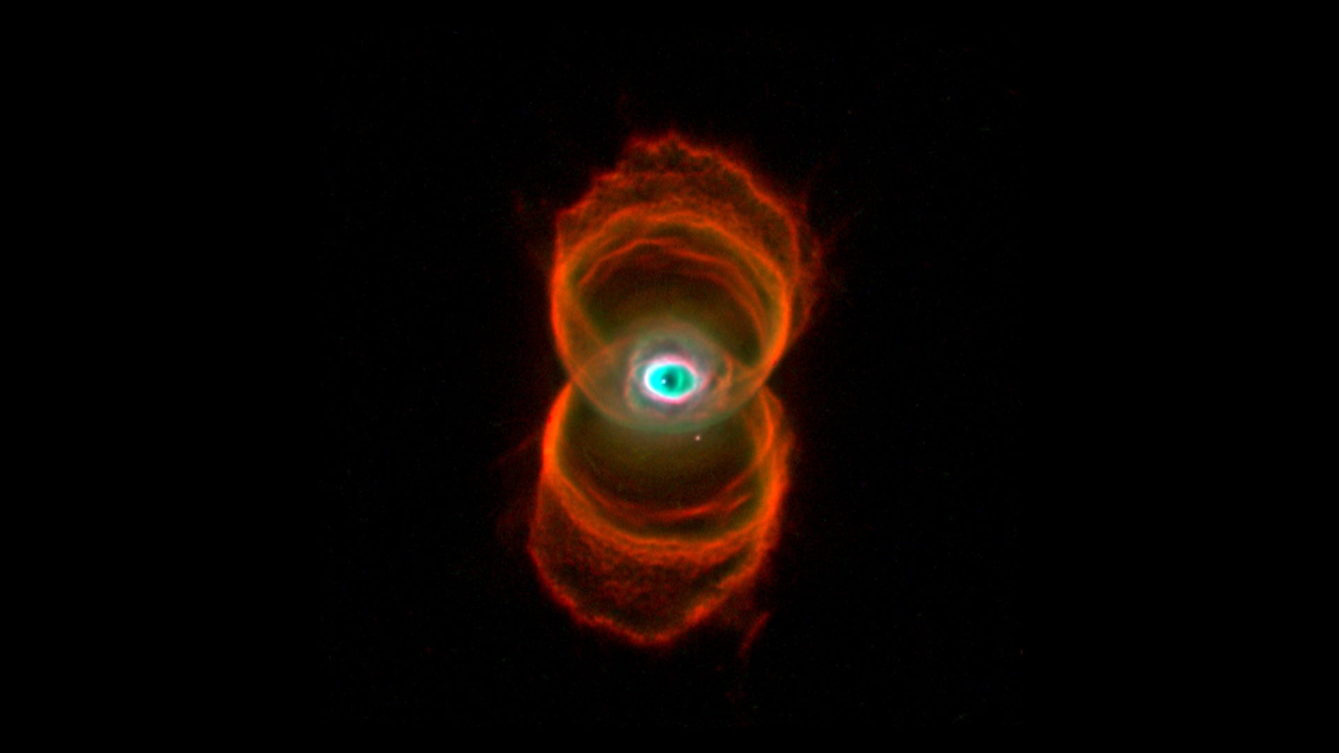 Vibrant orange eye nebula against a starry background, ideal inspiration for 'Going Across' apparel.