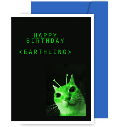 Alien Cat Meme Birthday Card (Digital-Printable)